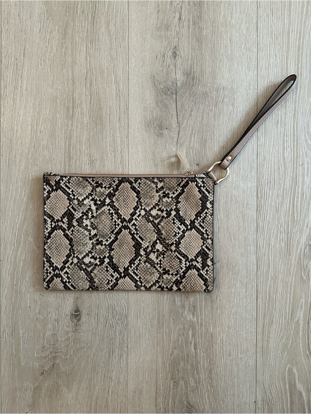 a new day Snake-Print Wristlet in Beige and Black